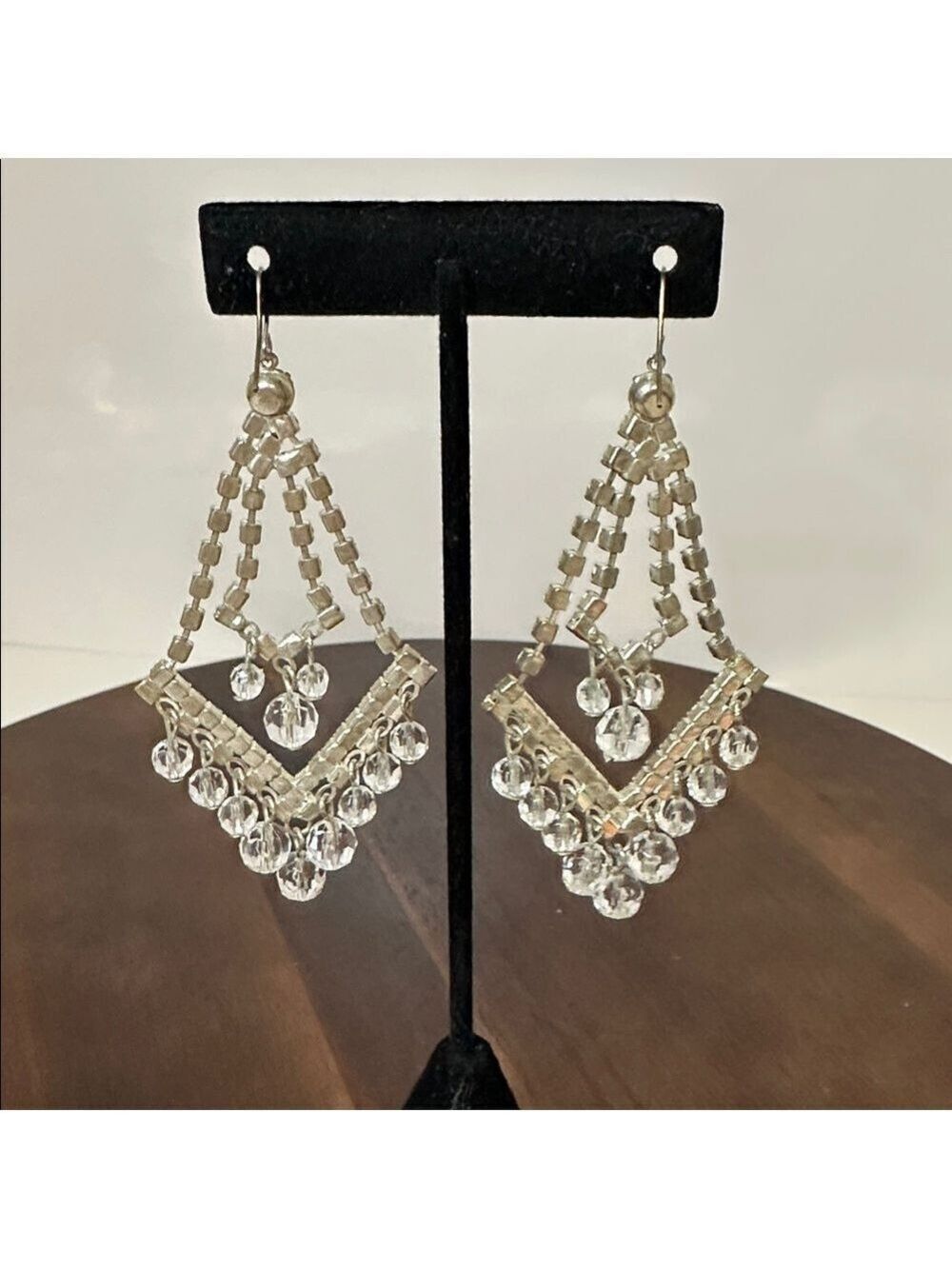Vintage Style Rhinestone Chandelier Earrings | Crystal Drop Dangle | Bridal Glam - Picture 2 of 5